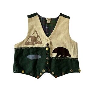 Vintage Laura Daniels Embroidered Patchwork Vest Women's Bear Mountain 2x Pond